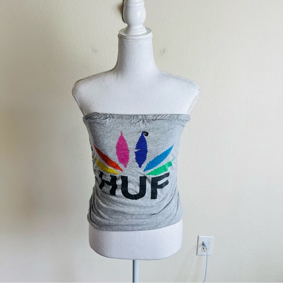 HUF REWORKED Grey Rainbow Ruched Tube Top - Picture 4 of 10